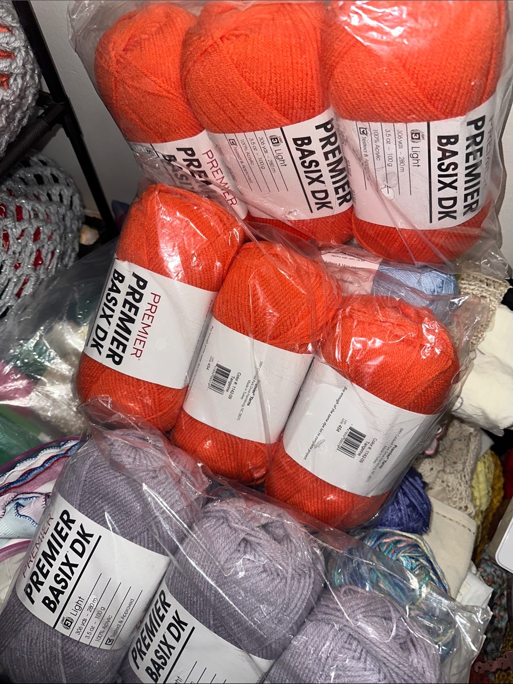 Premier Basix DK Yarn - Bright Orange & Light Lavender Skeins/ bundle of 9